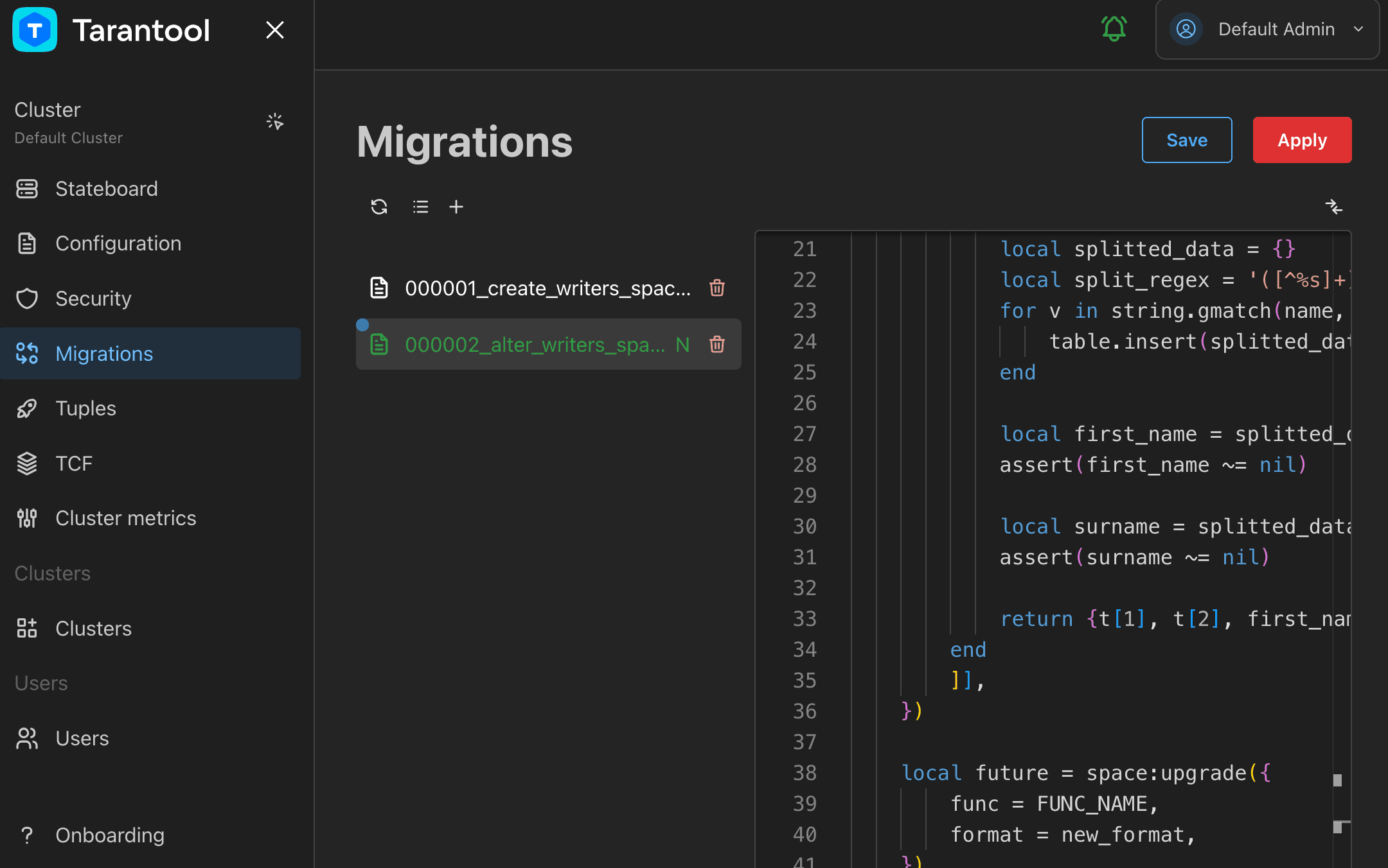 TCM cluster migrations page