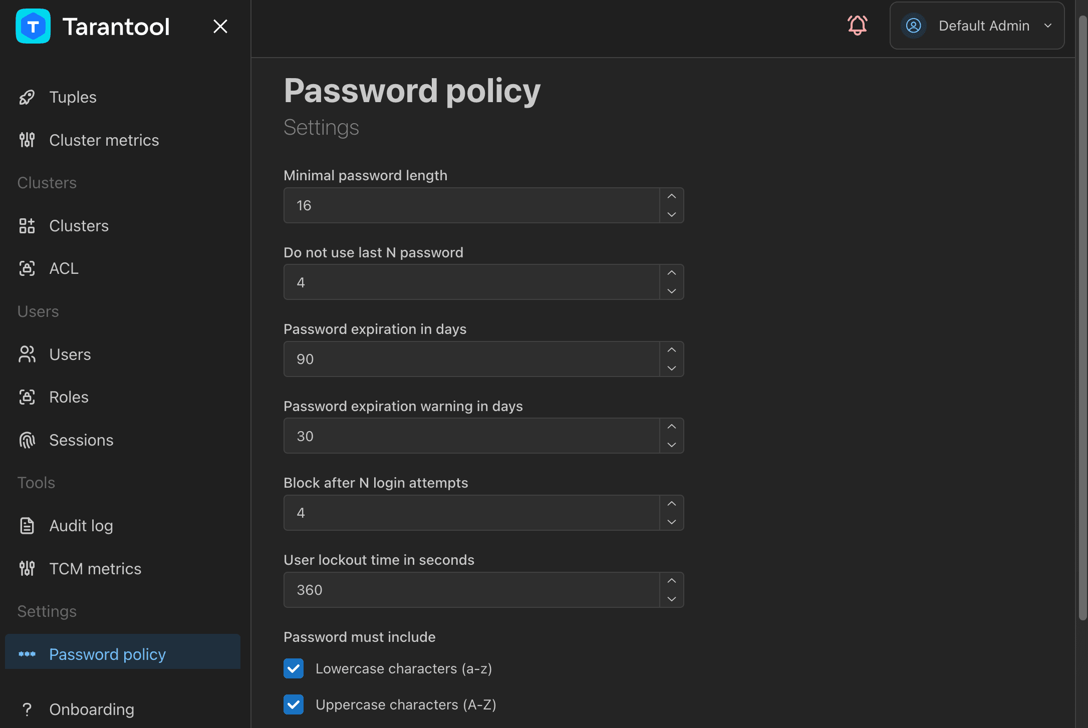 TCM password policy