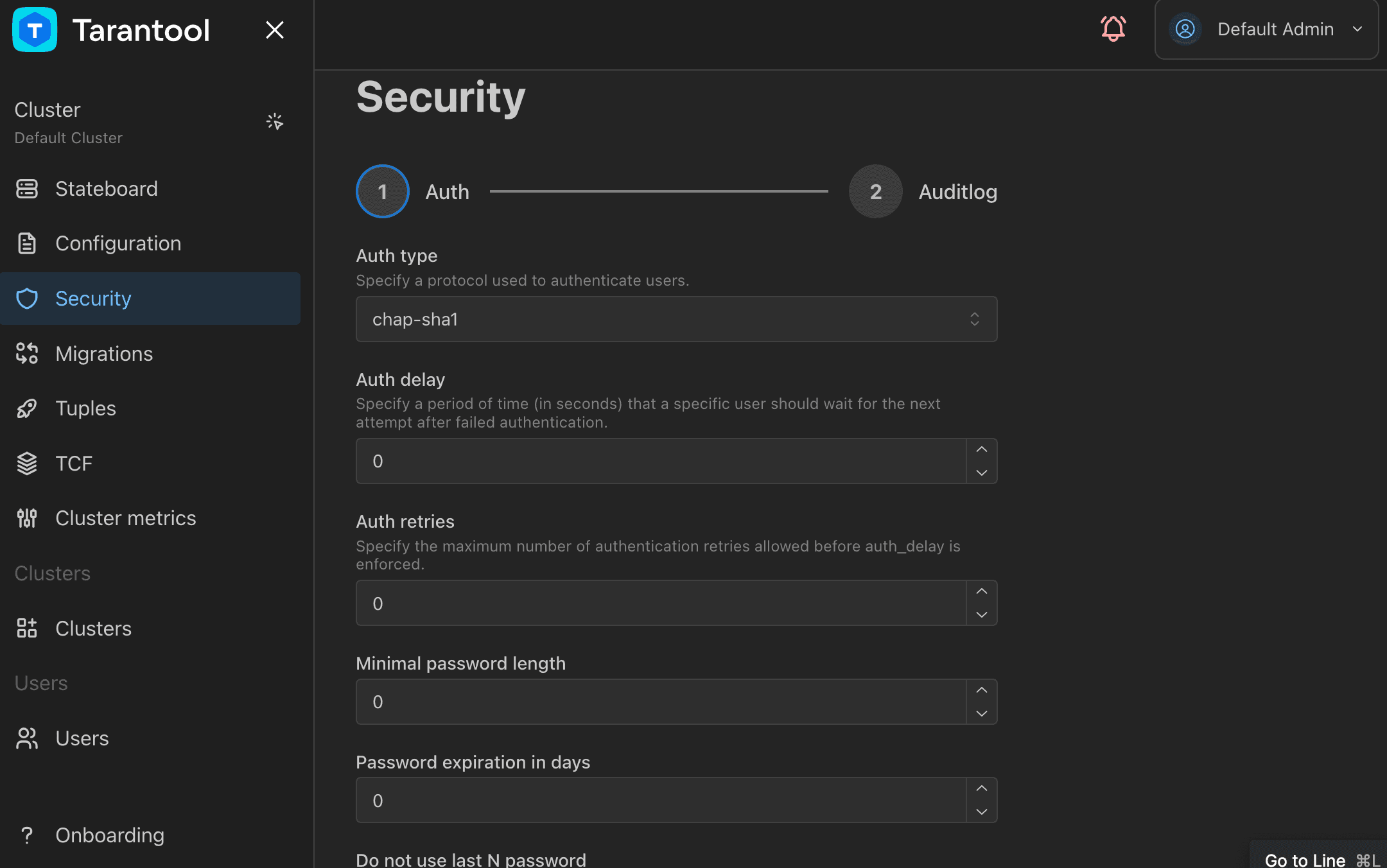 TCM cluster security page
