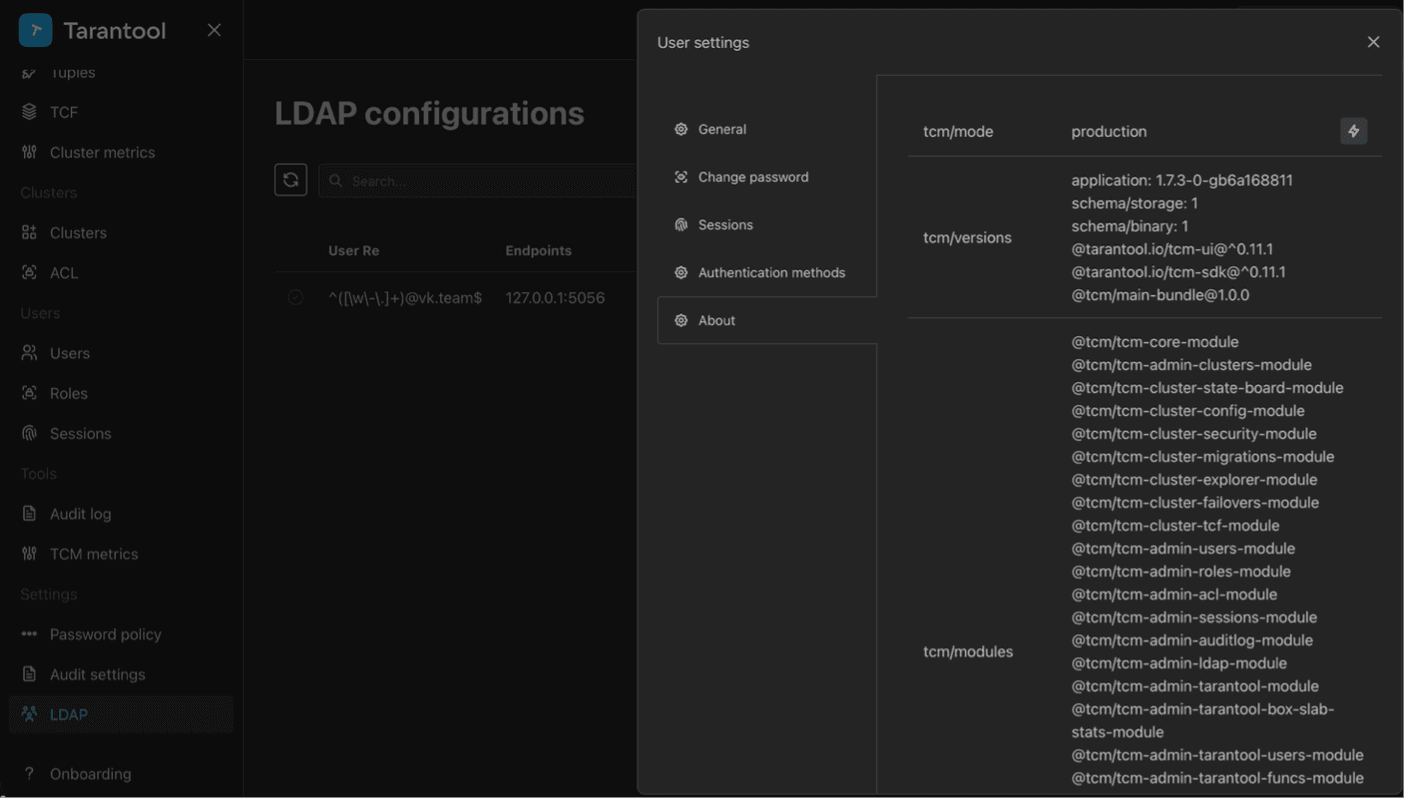 TCM user settings