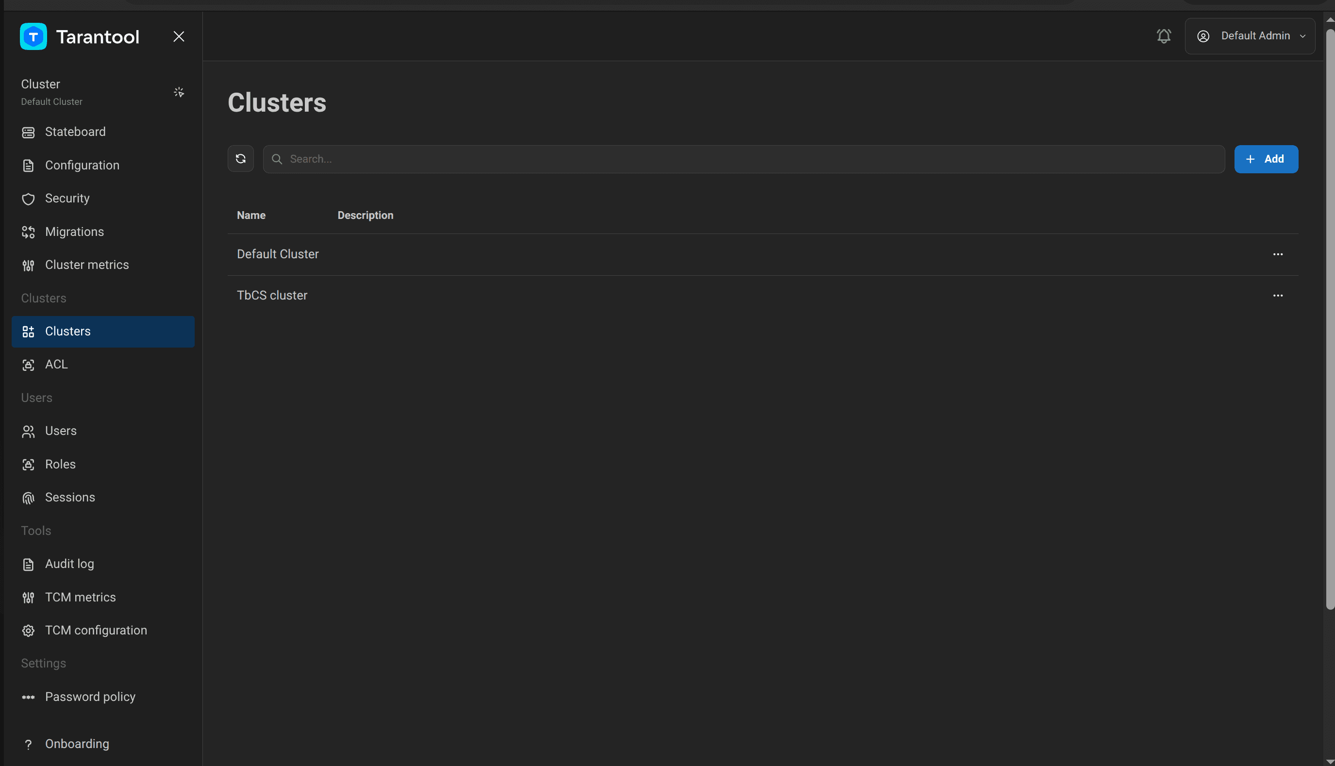 TbCS cluster in the cluster list after creation